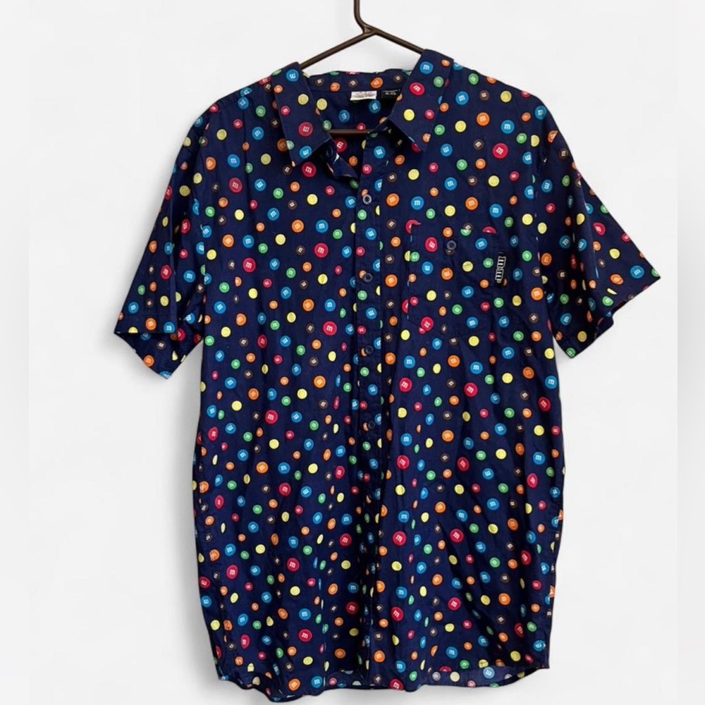 M&M Candy All Over Print Logo Short Sleeve Shirt Size XL